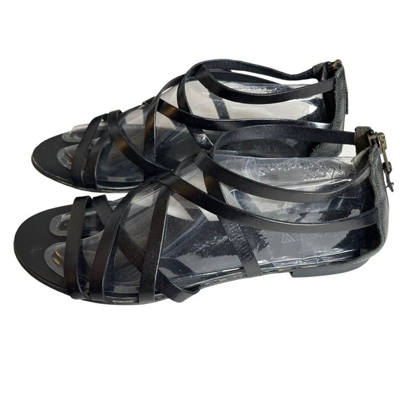 J. Crew Women's Black Leather Strappy Sandals 8 Gladiator Zip Back Made in Italy - Picture 2 of 10